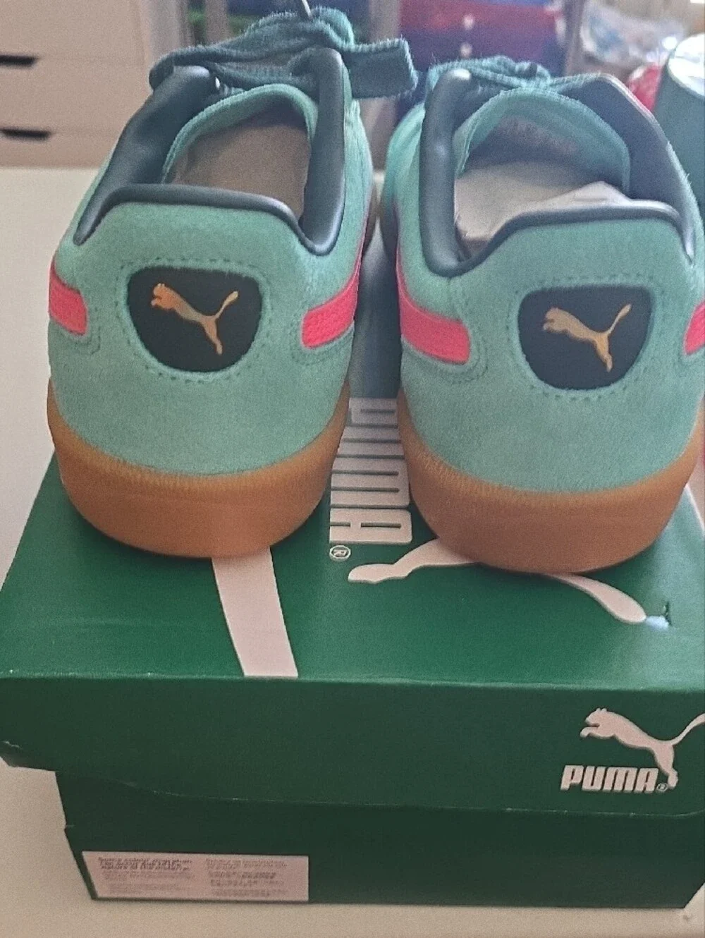 Puma Teal Suede Sneakers with Dark Laces and Gum Sole - Picture 2 of 6